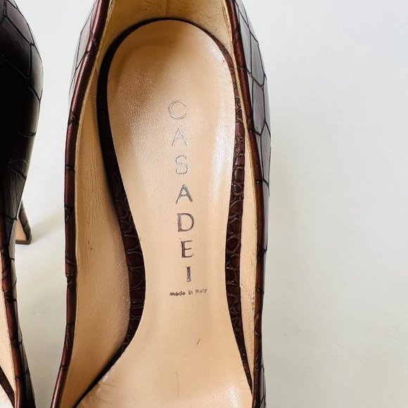 Casadei croc embossed brown pumps Size 5 - Picture 3 of 9